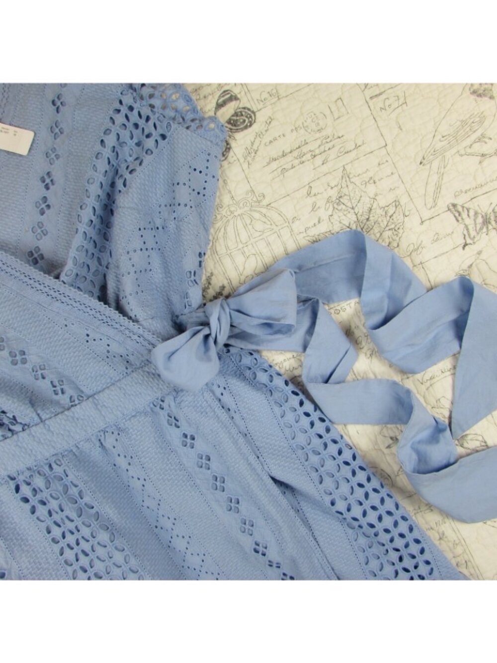NEW J. Crew Blue All over Eyelet Wrap Midi Dress Flutter Slv lined womens sz 18 - Picture 5 of 16